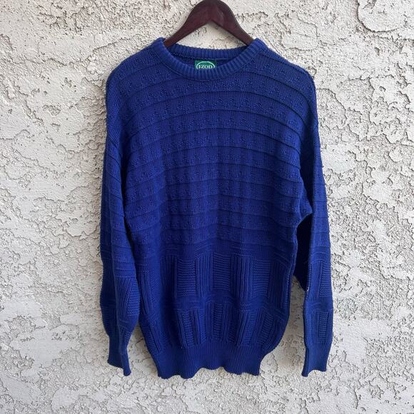 Vintage IZOD Blue Cable Knit Grandpa Sweater Size Mens Small - Picture 1 of 4